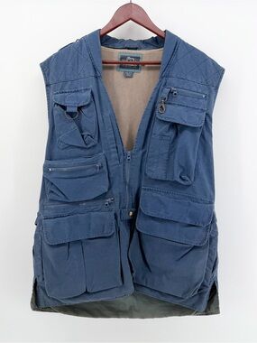 🎣Vintage Woolrich Utility Fishing Vest Mens Large Blue Multi-Pockets Gorpcore